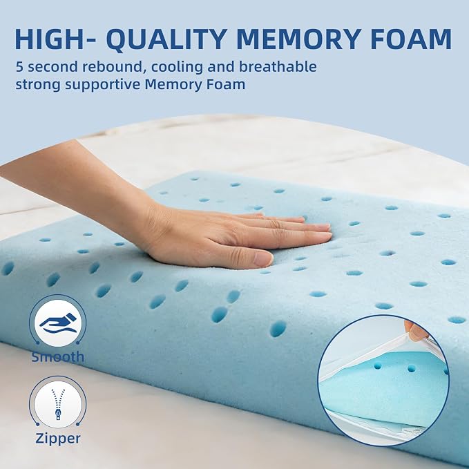HIMOON Cooling Memory Foam Pillow, Bed Pillow for Sleeping, Queen Size, Breathable Memory Foam, Premium Support with Washable Cover for Back, Side and Stomach Sleepers (1 Pack)