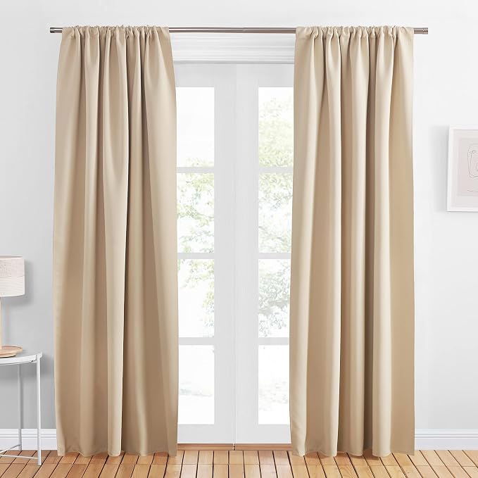 PONY DANCE Living Room Curtains - 42 x 84 inches Biscotti Beige Home Decoration Room Darkening Thermal Insulated Blackout Window Treatments/Draperies Block Light Protect Privacy, 2 Pieces