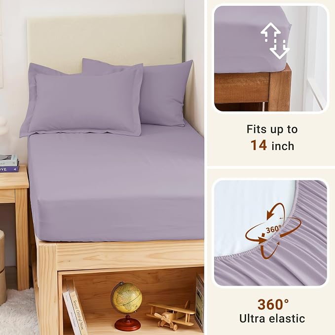 5 Pieces Twin XL Comforter Set, Soft Bed in a Bag Twin XL Size, All Season Bedding Set with Comforter, Flat Sheet, Fitted Sheet, Pillowcases & Shams, Lavender