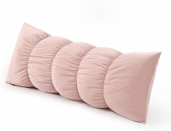 Pat. Pend. Segmented Body Pillow for Side Sleepers, 39 Inch, Pink | Small long bed pillow for adults with a removable, washable soft velvet cover; segmented design for side sleeping.