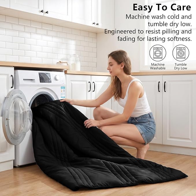 Twin XL Comforter Set Black - 5 Pieces Complete Bedding Set | College Dorm Essentials, OEKO-TEX Certified, 240GSM Down-Alternative Comforter, 14" Deep-Pocket Sheets, Sham & Pillowcase