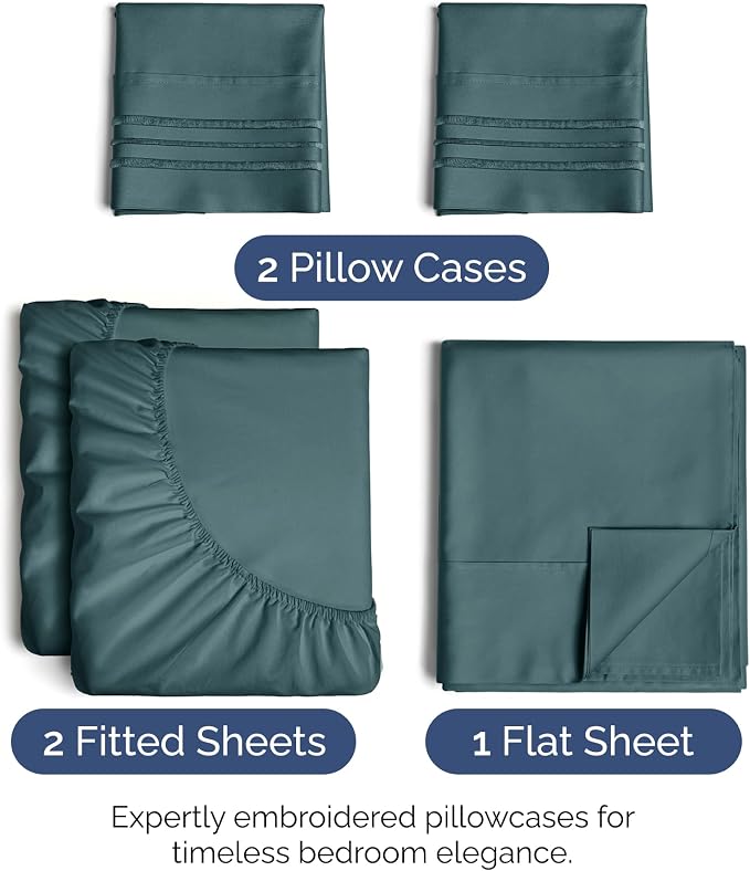 Split King Size 5 Piece Sheet Set - Ultra Soft & Cooling Sheets - Deep Teal | Fits 8 Inch to 16 inch Mattress, Wrinkle Free & Fade Resistant with Deep Pockets, Breathable, Comfy Hotel Luxury Bedding