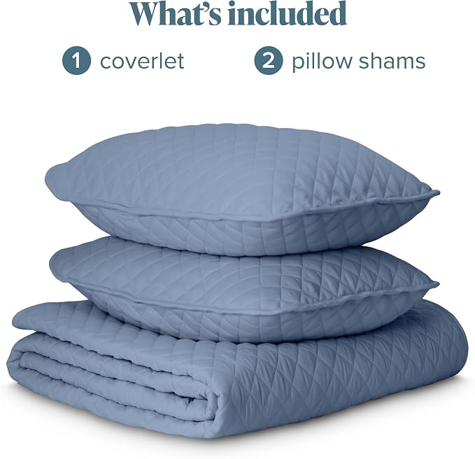 Bare Home Coverlet Set - Full/Queen - Lightweight Bed Decor - Comforter Alternative - All-Season Quilted Bedspread (Full/Queen, Coronet Blue)