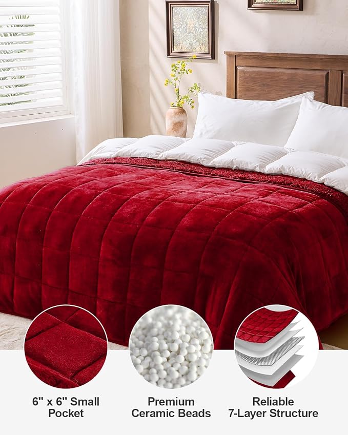 Ultra Soft Sherpa Weighted Blanket for Adults, 48"x72" 15lbs Heavy Blankets | Cozy Comfort for Relaxing Nights, Double-Sided Fluffy Sherpa & Fleece, Double Inner Layers-No Bead Bunching, Even Weight