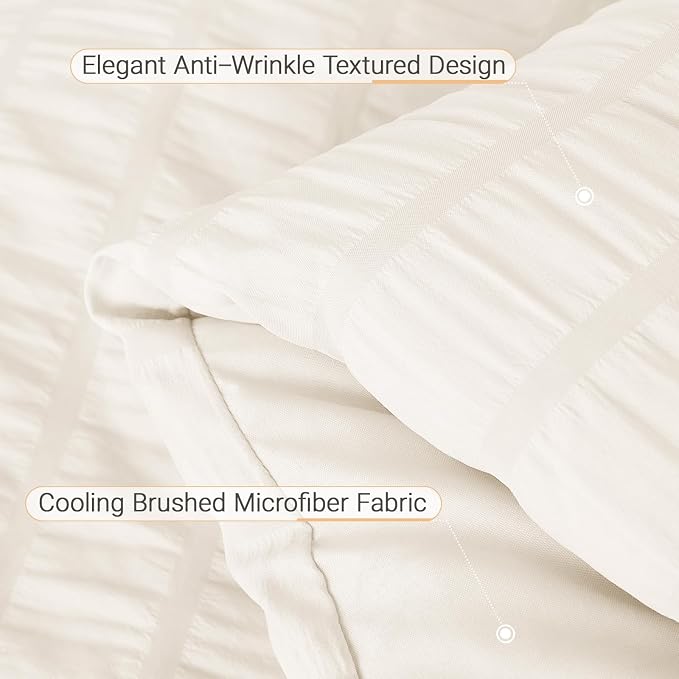5 Pieces Twin Comforter Set, Seersucker Bed in a Bag Twin Size, All Season Luxury Bedding Set with Comforter, Flat Sheet, Fitted Sheet, Pillowcase & Sham, Ivory