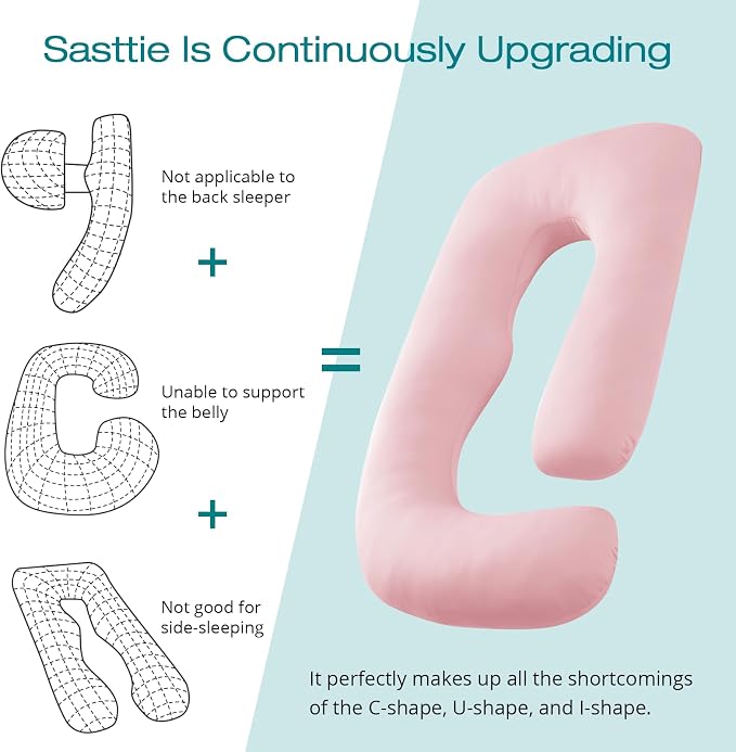 Cooling Pregnancy Pillows for Sleeping, 57'' Full Body Pillow, Light Pink | Sasttie Maternity Pillow, OEKO-TEX, Down Alternative, Removable Cover, Pregnant Women Must Haves, Maternity Essential