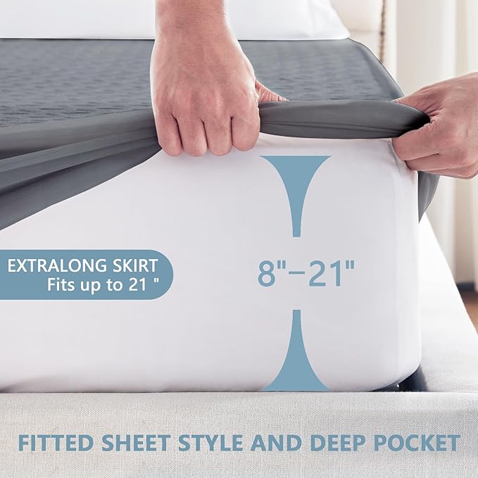 Premium Waterproof Mattress Protector King Size, Noiseless Deep Pocket | Breathable Bed Cover 3D Air Fabric Cooling Mattress Pad, Soft Washable, Fits 8"-21" Mattress, Viscose Made from Bamboo, Gray