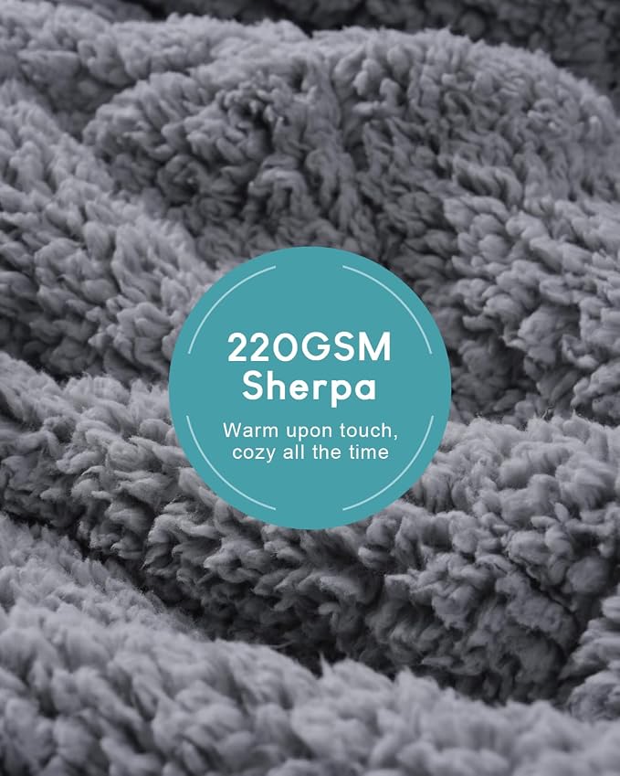 Cottonblue Weighted Blanket for Adults Queen Size 20lbs 60x80in Soft Fleece | Sherpa Jacquard Weighted Blankets Throw for Sleep Calm Relax, Chunky Warm Grey Heavy Blanket for Bed Sofa Couch, Washable