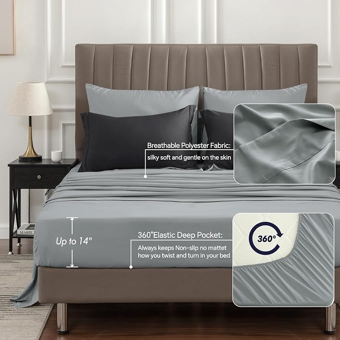 BEDELITE Queen Comforter Set 7 Pieces, Charcoal Black Bed in A Bag | Soft All Season Down-Alternative Comforter, Sheets, Pillowcases & Shams, OEKO-TEX Certified Bedding for Bedrrom, Guest Room