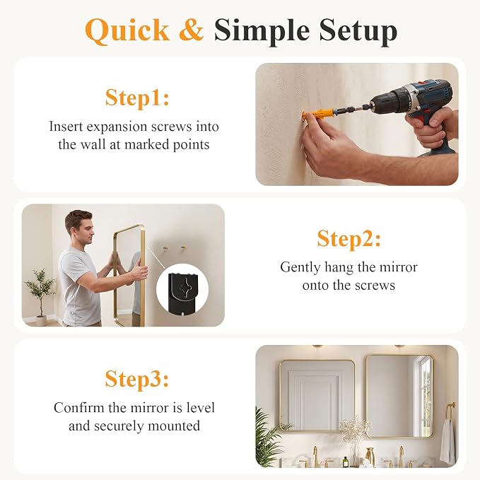 NEWBULIG Bathroom Mirror for Over Sink, 20X28 Inch Wall Vanity Mirror | Wall Mount, Tempered Glass, Anti-Rust Metal Framed, Rounded Rectangle, Farmhouse Home Decor, Gold