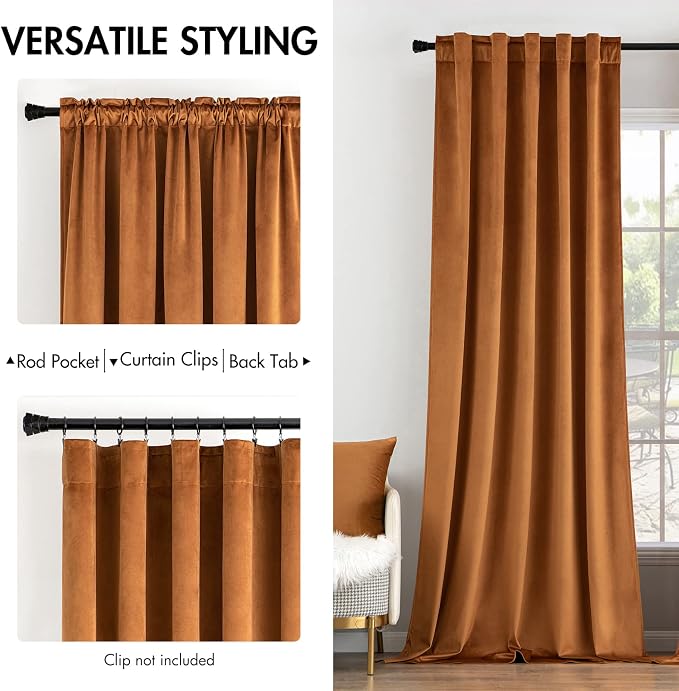 MIULEE Velvet Curtains 52x96 inches 2 Panels Gold Brown Blackout Curtains | Luxury, Bedroom Living Room, Thermal Insulated, Super Soft Window Drapes, Rod Pocket & Back Tab