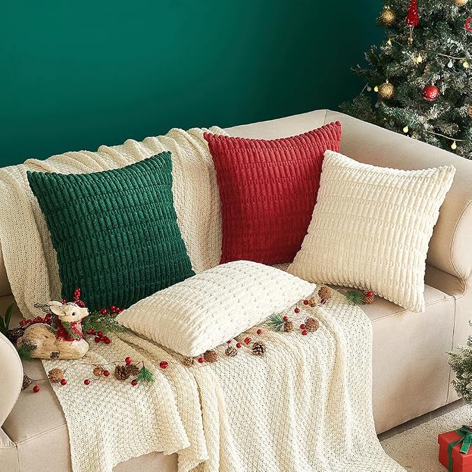 MIULEE Corduroy Decorative Throw Pillow Covers 18x18 Cream White Pack of 2 | Soft Boho Striped Pillow Covers Modern Farmhouse Home Decor For Sofa Living Room Couch Bed