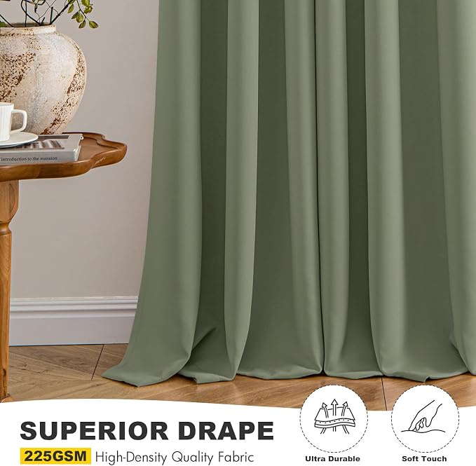 MIULEE Blackout Curtains for Bedroom 2 Panels 40 x 72 Inch Long Sage | Thermal Insulated, Living Room Darkening Grommet Drapes, Noise Reducing, Light Blocking Window Treatments