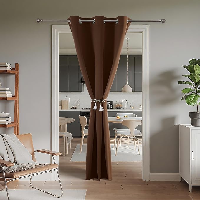 Joydeco Door Curtain Blackout Curtains for Doorway Privacy Closet Drapes | Room Divider Curtains for Bedroom Living Room, Sliding Door Curtains for Open Closet (Brown, 40Wx78L, 1 Panel)