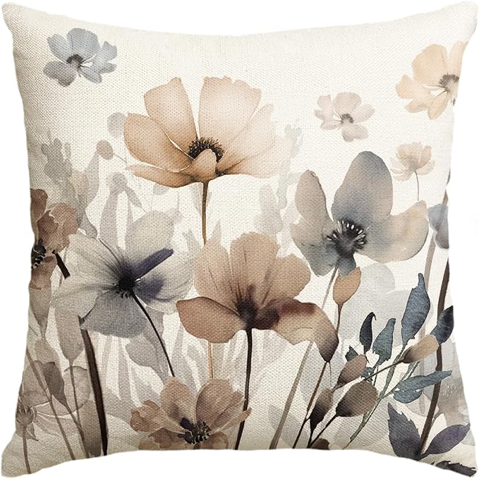 AVOIN colorlife Poppy Flowers Chinoiserie Fall Throw Pillow Cover, 18 x 18 Inch Seasonal Fall Leaves Cushion Case Decoration for Sofa Couch Farmhouse | Chinoiserie Seasonal Leaves Cushion Case Decoration for Sofa Couch Farmhouse