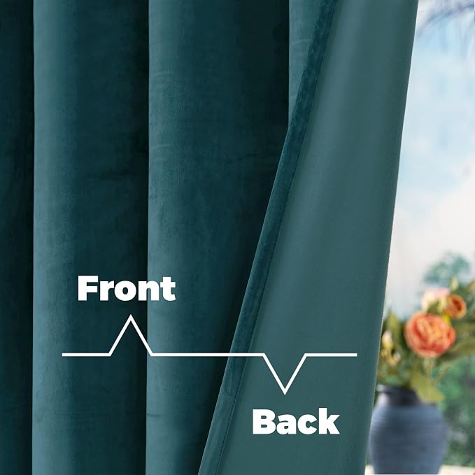 BGment 80 inch Teal Velvet Blackout Curtains for Living Room 2 Panels | Drapes for Bedroom, Thermal Insulated, Super Soft, Noise Reducing, Energy Saving, Back Tab Rod Pocket, 52 x 80 Inch