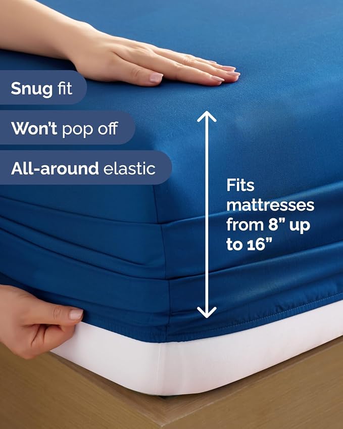 Cal King 6 Piece Bed Sheet Set - Breathable & Cooling Sheets - Dark Blue | Ultra-Soft Hotel Luxury Bedding Set with 8-16 Inch Deep Pockets, 1 Flat & 1 Fitted Sheet & 4 Pillowcases, Wrinkle & Fade Free