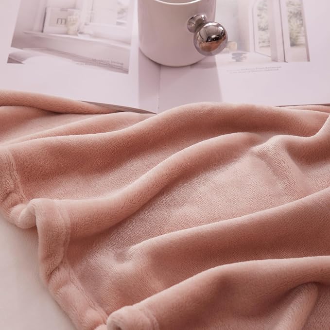 Hansleep Throw XL Dusty Pink Fleece Blanket, Soft Flannel Bed Blanket | Fuzzy Cozy Blanket 50x70 Inches, Multi-use for Bed, Sofa, Couch, Travel, Camping, All Season Warm Lightweight Cover