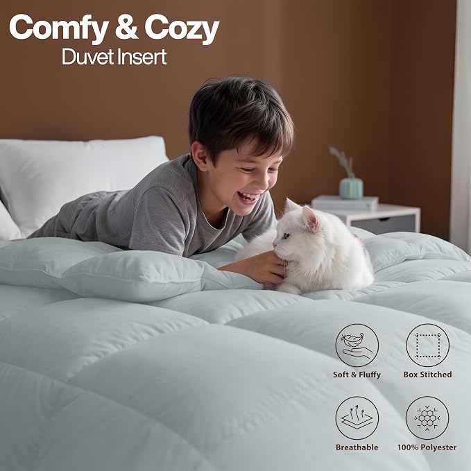 Utopia Bedding Comforter King Size, Duvet Insert, Light Grey, 90 x 102 in | Soft and Fluffy Down Alternative Bed Comforter, All Season, Breathable, Corner Tabs, Box Stitched, Durable, Machine Washable