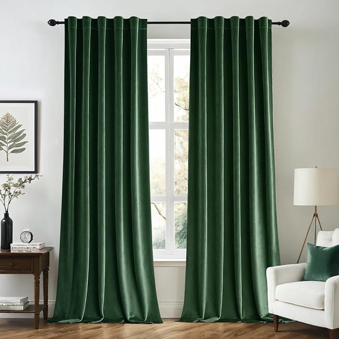 MIULEE Velvet Blackout Curtains 52x108 inches 2 Panels Hunter Green | Luxury, Bedroom Living Room, Thermal Insulated, Super Soft Window Drapes, Rod Pocket & Back Tab, Christmas Forest Green