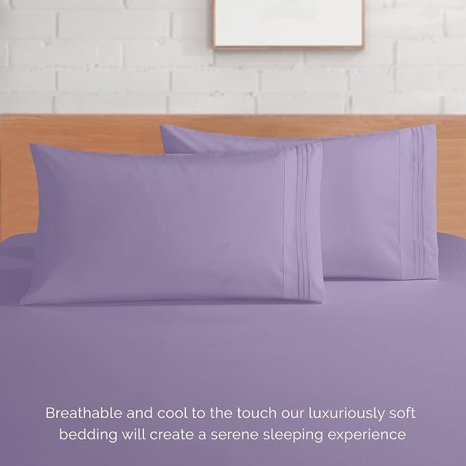Elegant Comfort Luxury Soft 1500 Premier Hotel Quality 4-Piece Sheet Wrinkle and Fade Resistant Bedding Set, Deep Pocket up to 16inch, Queen, Lavender