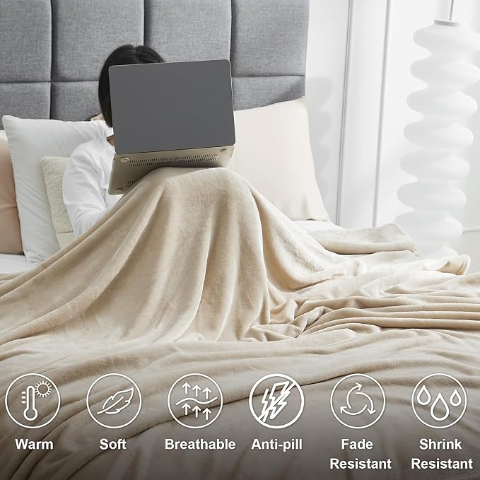 Hansleep Full Taupe Fleece Blanket, Soft Flannel Bed Blanket | Fuzzy Cozy Blanket 84x90 Inches, Multi-use for Bed, Sofa, Couch, Travel, Camping, All Season Warm Lightweight Cover