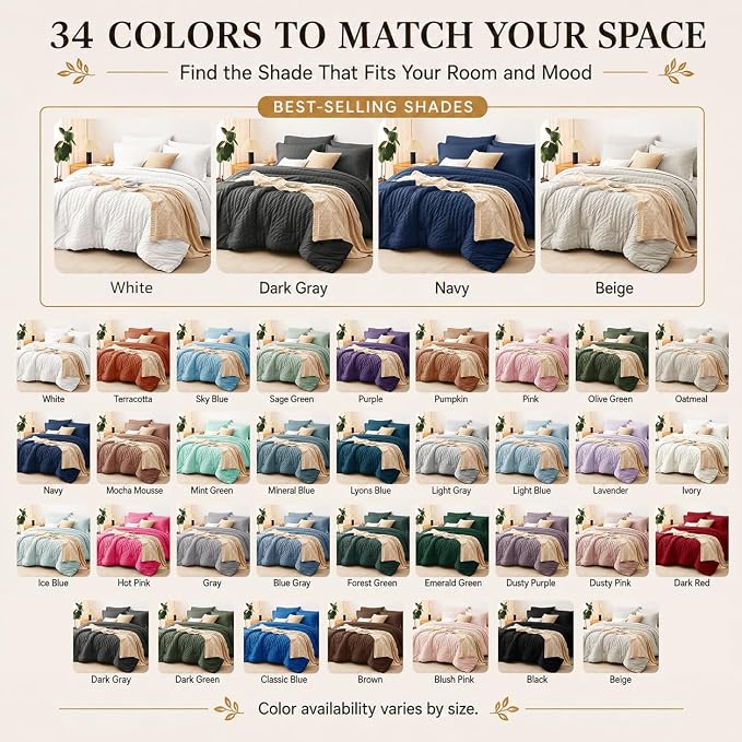 Twin XL Comforter Set, 5 Pieces White Seersucker Bed in a Bag | OEKO-TEX Certified, College Dorm Twin Extra Long, 240 GSM Down Alternative Comforter, Flat & Fitted Sheets, Pillowcase & Sham