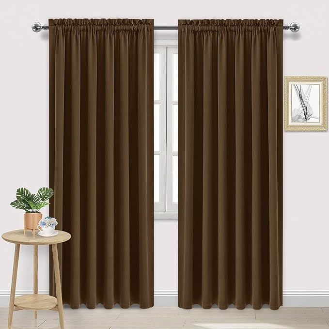 DWCN Wide Blackout Curtains for Bedroom Living Room 70 x 84 Inch Long Brown | Room Darkening, Thermal Insulated, Light Blocking, Rod Pocket Drapes, Noise Reducing Window Treatments