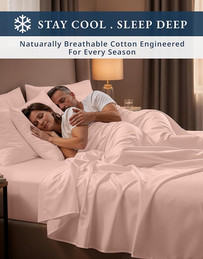 LANE LINEN Deep Sheets Queen 100% Egyptian Cotton Sateen - Veiled Rose | Soft Sheets Queen - 4-Piece Set, For Guests And Everyday Use, For A Silky Hotel-Style Bed, Fade-Resistant & Durable