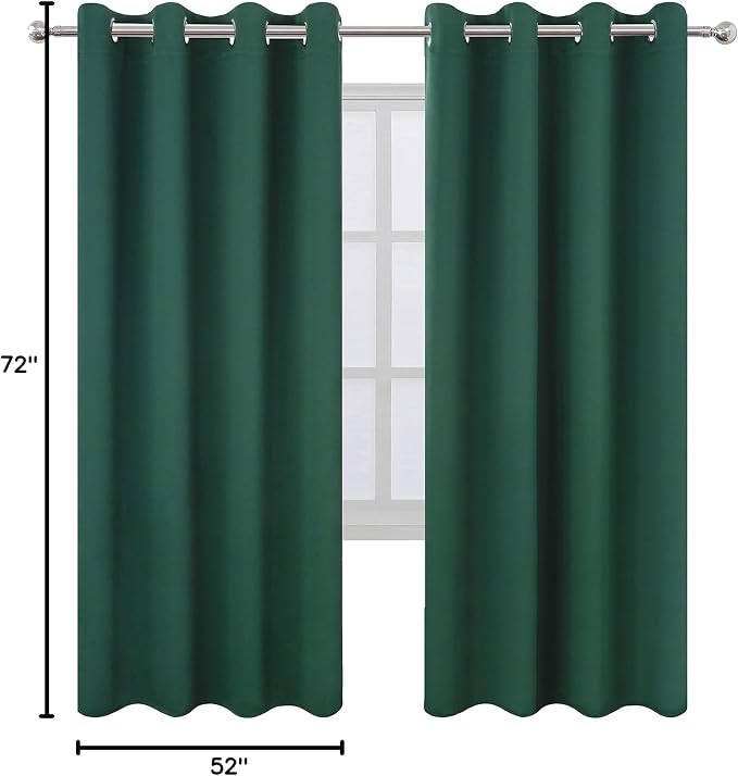 Dark Green Thermal Blackout Curtains/52 x 72 Inch/Set of 2 Panels Room Darkening Curtains for Bedroom