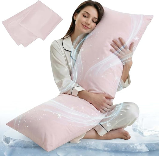 ELNIDO QUEEN Cooling Body Pillow Insert with Cover – Breathable Long Body Pillow for Side Sleepers, Soft Support Bed Pillow for Adults, 20x54 Inches Pink