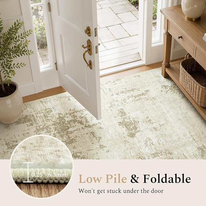 Rugflix 5x7 Area Rugs for Living Room, Washable Linen Beige Large Rug | Machine Washable; Stain-Resistant; Low Pile; Non-Slip; Modern Abstract; Carpet for Bedroom Dining Office Nursery Home