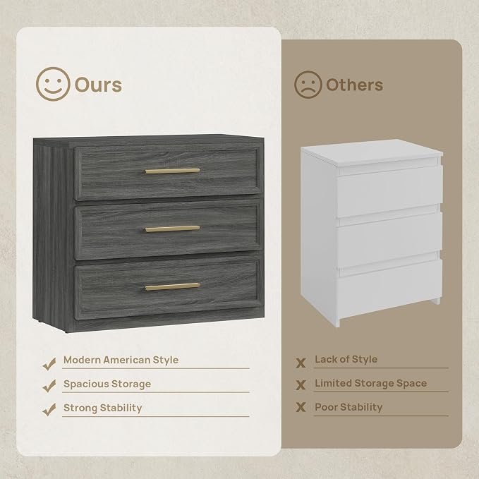 SICOTAS Oversized Night Stand Set 2 for Bedroom 31.3" Bedside Table | Extra Large Nightstands with Storage Tall Bed Side Table Set of 2 Side Table with 3 Drawer Modern End Tables for Sofa Couch