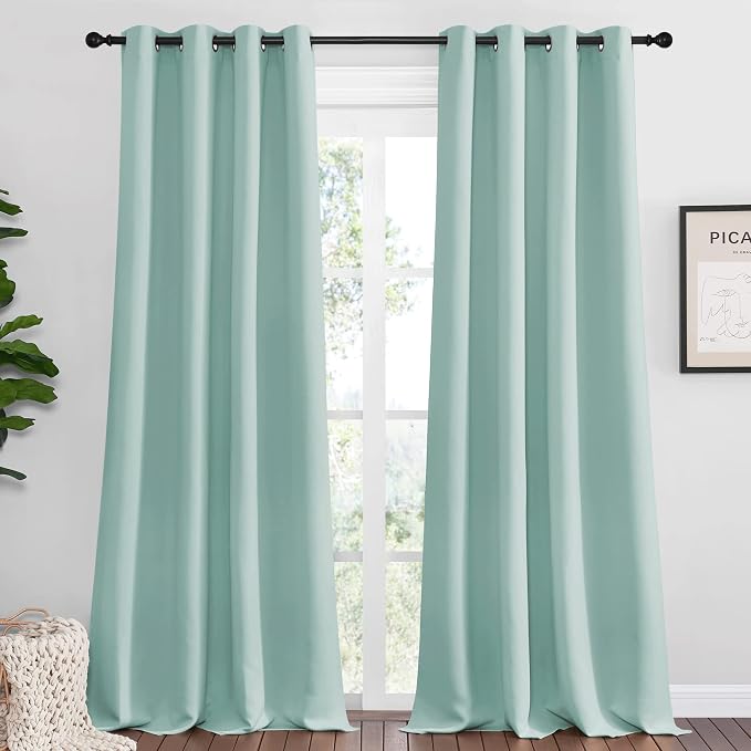 NICETOWN Blackout Curtains, 2 Panels, 55 x 108-inch, Aqua Blue | 108" Long for Office, Dining Room, Guest Room, Sound Reducing Heat and Cold Block Curtain Panels for Modern Room Decorative
