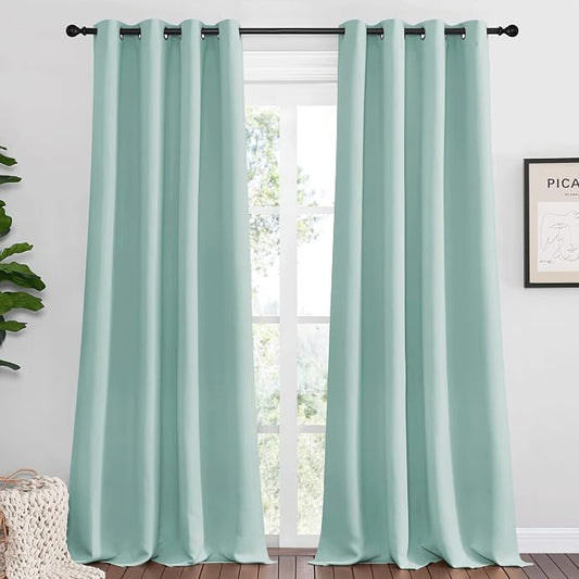 NICETOWN Blackout Curtains, 2 Panels, 55 x 108-inch, Aqua Blue | 108" Long for Office, Dining Room, Guest Room, Sound Reducing Heat and Cold Block Curtain Panels for Modern Room Decorative