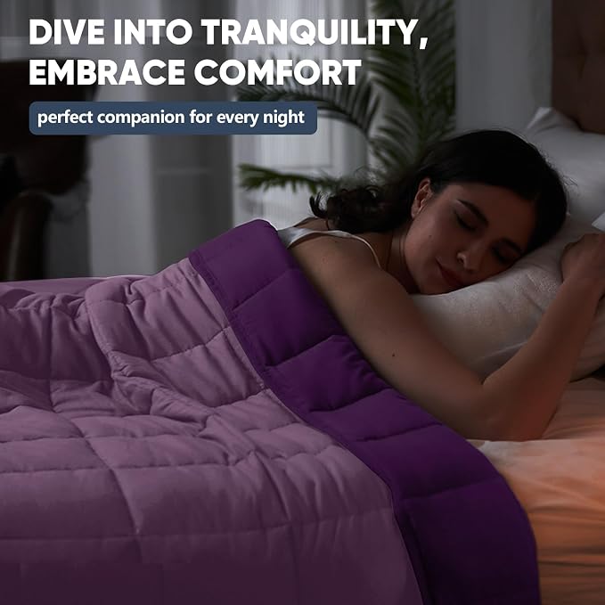 yescool Weighted Blanket for Adults (20 lbs, 48" x 72", Purple) Cooling Heavy Blanket for Sleeping Perfect for 110-130 lbs, Twin Size Breathable Blanket with Premium Glass Bead, Machine Washable