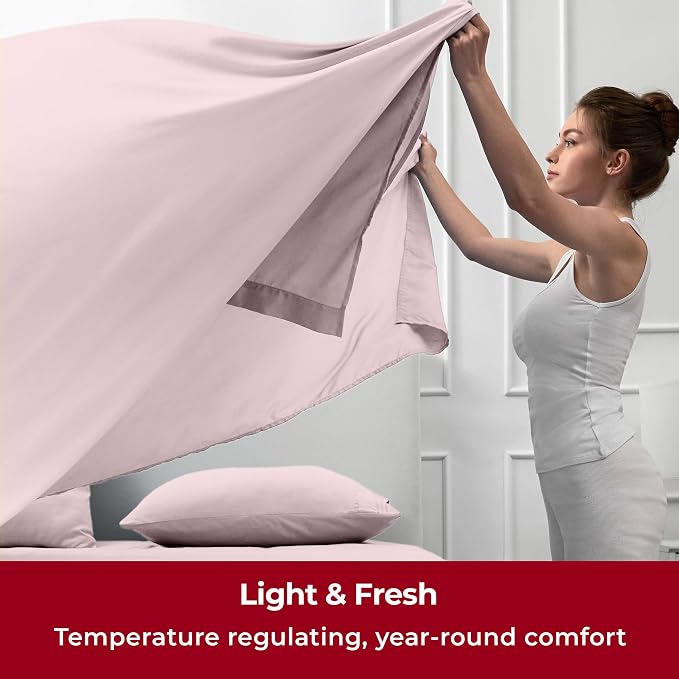 Mellanni Iconic 5-Piece, Ultra Soft Sheet Set (Split King, Blush Pink) | 10M+ Sleepers. Lab-tested: Sleeps Cool, Stays Bright, Strong, Smooth. Good Housekeeping Best Bedding, 7 yrs running.
