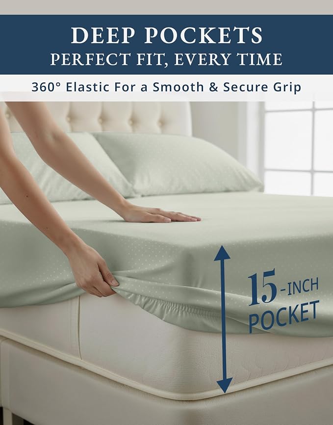 LANE LINEN Queen Size Deep Pocket Sheet Sets Sateen Weave - Mineral | Sheets For Queen Size Bed - 4-Piece Set, For A Luxurious Night's Sleep, For Guests And Everyday Use, Luxe Sheen,