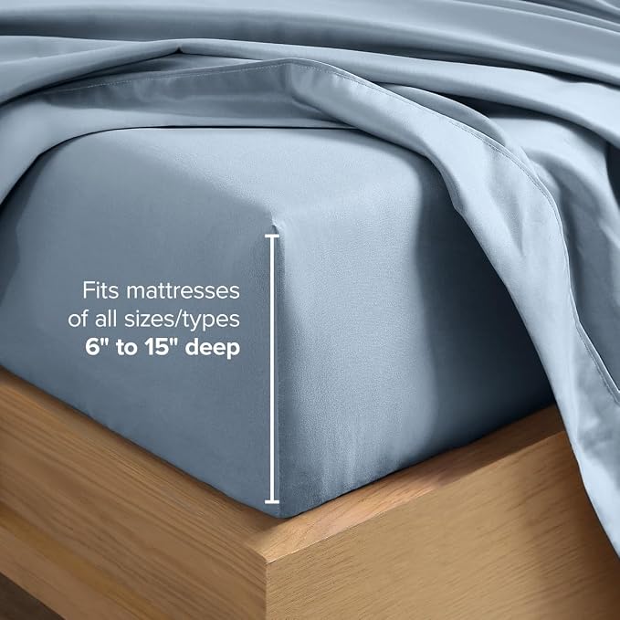Bare Home Twin Sheet Set - 1800 Ultra-Soft (Twin, Dusty Blue) | Deep Pockets 6 to 15 Inches, Breathable, Hypoallergenic, Hotel Luxury, Easy Fit, Soft, All-Season