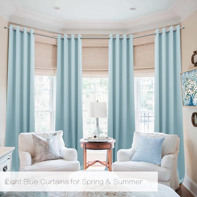 KOUFALL 108 Inch Curtains 2 Panel Set,Floor to Ceiling Room Darkening Extra Long Living Room Curtains 108 Inches Long,Light Blue