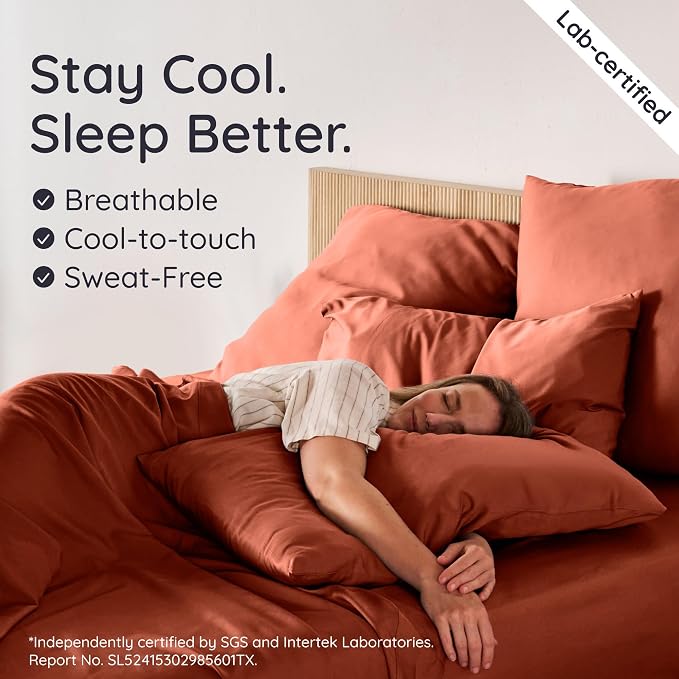 Bambaw 100% Viscose Derived from Bamboo Twin Sheets Sets – 4-Piece Twin Bed Sheets Set, Cooling, Soft & Breathable, Helps Reduce Night Sweats, Lightweight & Comfortable (Terracotta)