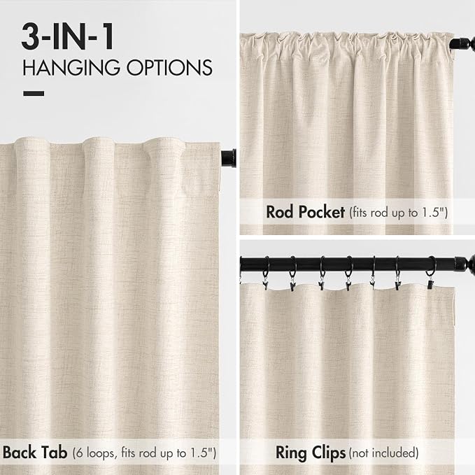 MIULEE 100% Blackout Curtains Linen Curtains & Drapes 84 Inch Natural Beige | 2 Panels, Full Black Out, Thermal Insulated, Room Darkening Window Curtains for Bedroom Living Room , Back Tab & Rod Pocket