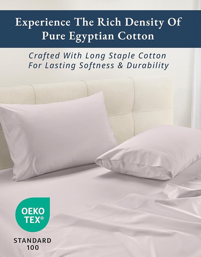 LANE LINEN King Size Deep Pocket Sheets Egyptian Cotton Sateen - Grey Lilac | King Bed Sheet Set - 4-Piece Set, For A Luxurious Night's Sleep, For A Silky Hotel-Style Bed, Guest-Ready Comfort