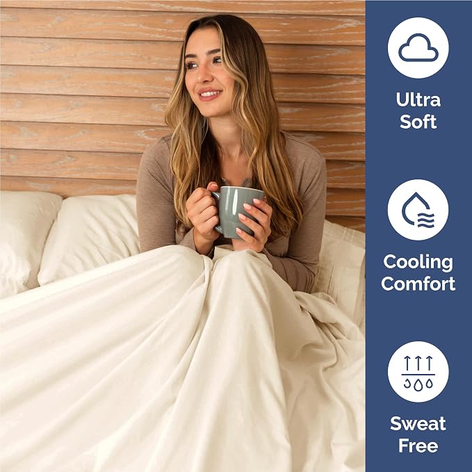 Full Size 4 Piece Sheet Set - Comfy Breathable & Cooling Sheets - Off White | Hotel Luxury Bed Sheets for Women & Men, Deep Pockets, Easy-Fit, Extra Soft and Wrinkle Free Sheets, Oeko-Tex Bed Sheet Set