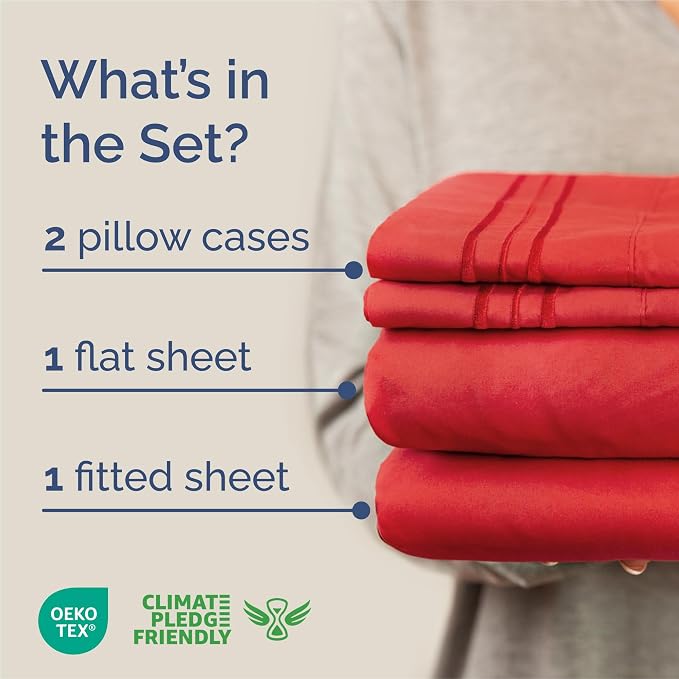 King Size 4 Piece Sheet Set - Comfy Breathable & Cooling Bed Sheets - Red | Hotel Luxury Bed Sheets for Women & Men, Deep Pockets, Easy-Fit, Extra Soft and Wrinkle Free Sheets, Oeko-Tex Bed Sheet Set