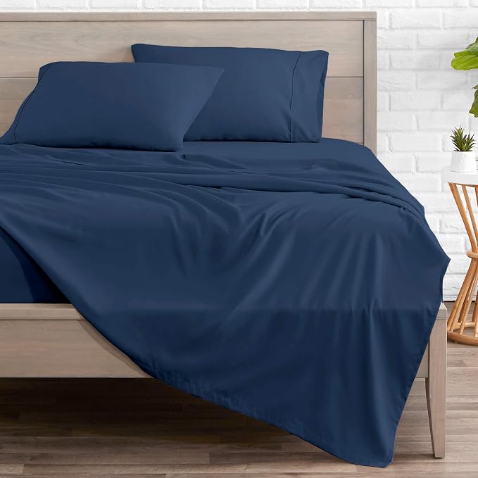 Bare Home Cal King Sheet Set - 1800 Ultra-Soft (California King, Dark Blue) | Deep Pockets 6 to 15 Inches, Breathable, Hypoallergenic, Hotel Luxury, Easy Fit, Soft, All-Season