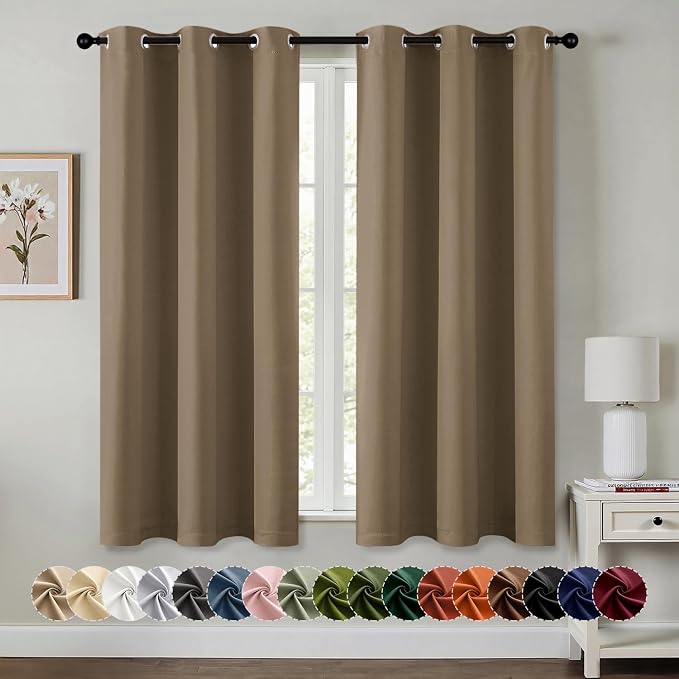 MIULEE Blackout Curtains for Bedroom 2 Panels 40 x 63 Inch Long Khaki | Thermal Insulated, Living Room Darkening Grommet Drapes, Noise Reducing, Light Blocking Window Treatments