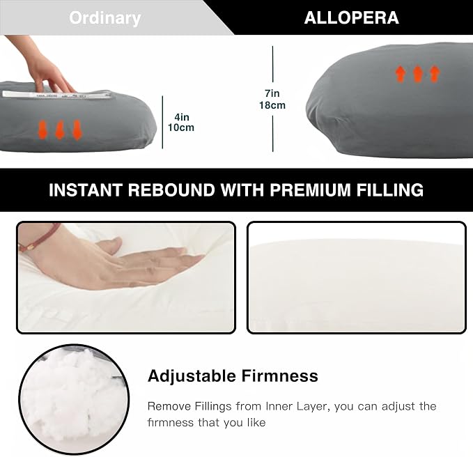 ALLOPERA Pregnancy Pillow, Full Body 57 Inch Maternity Pillow with Removable Washable Cover - Sleep Support for Legs, Back, Neck, Shoulder, HIPS, Belly for Pregnent Women, Black Milk Fiber Cover