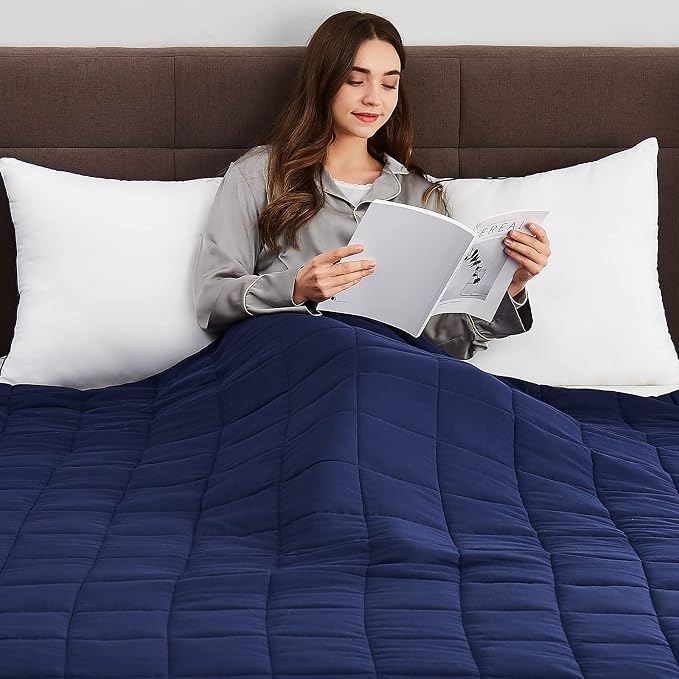 CuteKing Weighted Blanket for Adults (20lbs, 48"x72", Navy Blue) Heavy Blanket for 180-190lbs, Weighted Blanket for Cooling & Heating with Premium Glass Beads, Thick Blanket for Adult All-Season