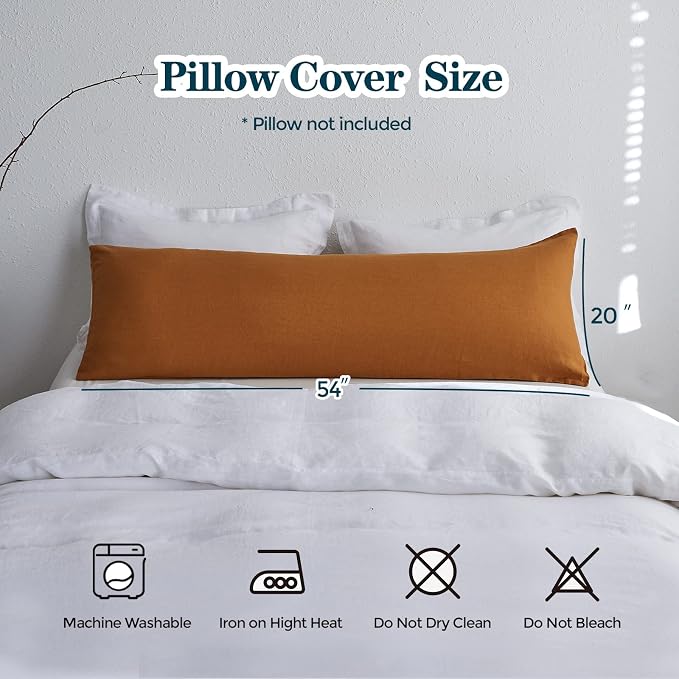 Simple&Opulence Body Pillow Cover 20" x 54",100% Pure Linen, Ultra Soft and Breathable, Body Pillowcase with Envelope Closure for Adults(Rust)